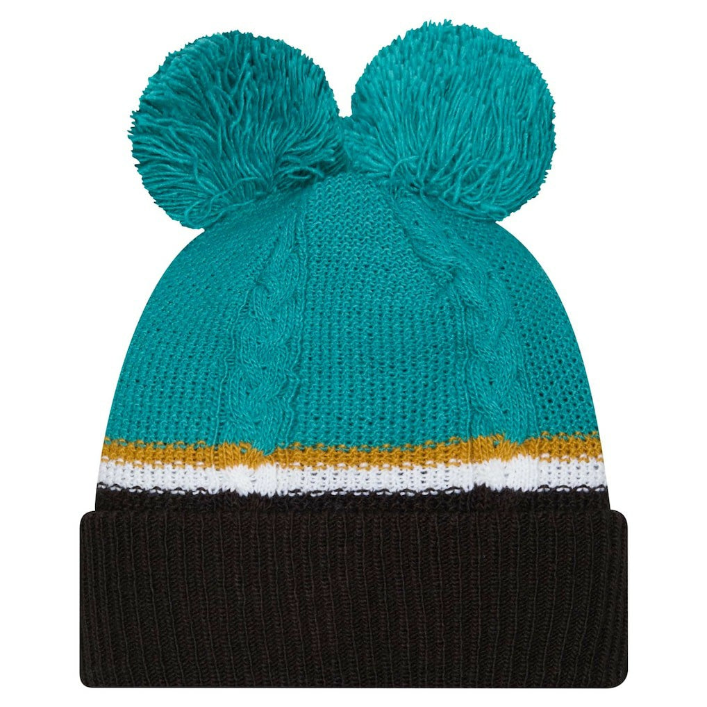 Jacksonville Jaguars New Era Women's Double Bubble Cuffed Knit Hat with Poms Black