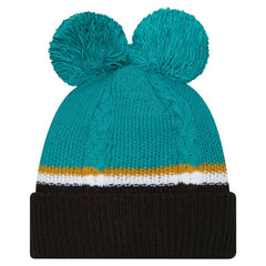 Jacksonville Jaguars New Era Women's Double Bubble Cuffed Knit Hat with Poms Black