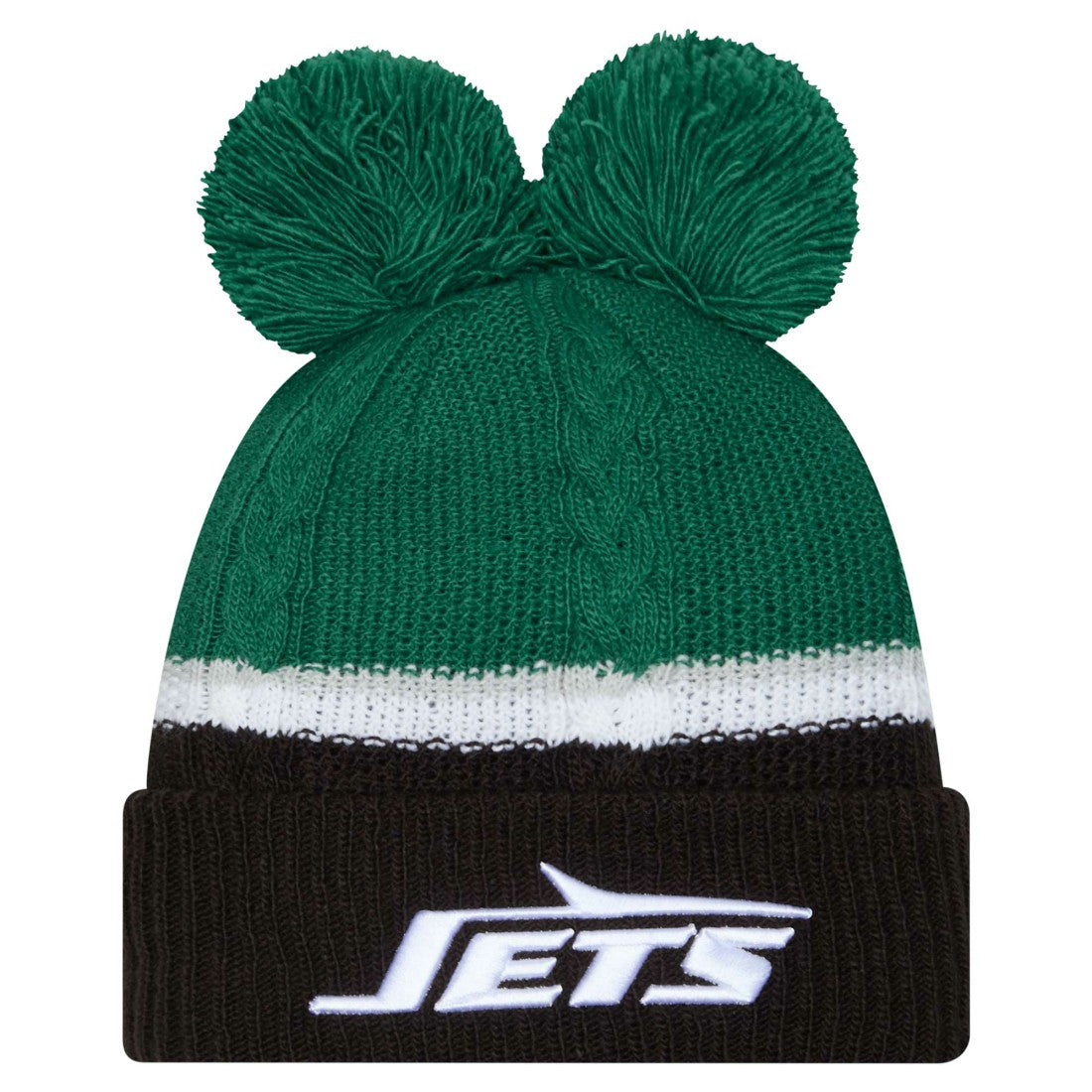 New York Jets New Era Women's Double Bubble Cuffed Knit Hat with Poms Green