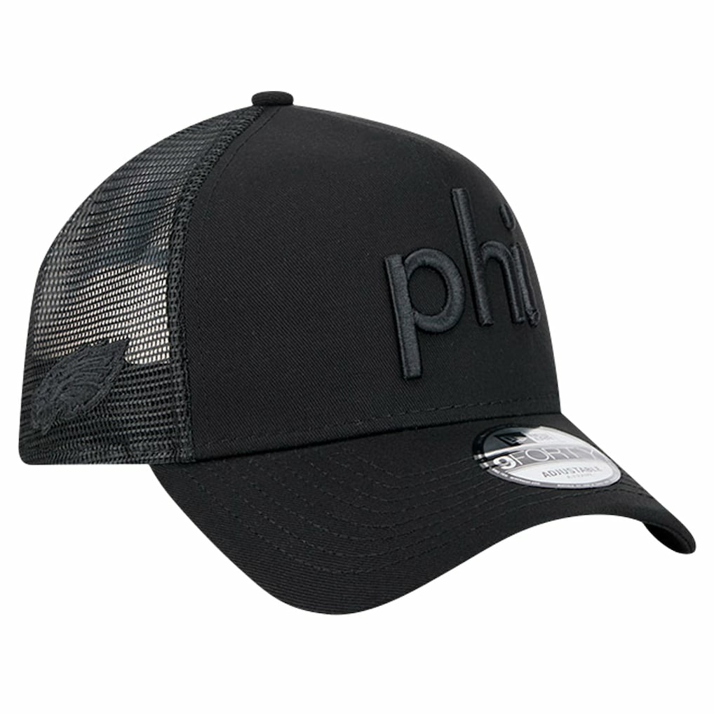 Philadelphia Eagles New Era Domain 9FORTY A-Frame Trucker Adjustable Hat Black