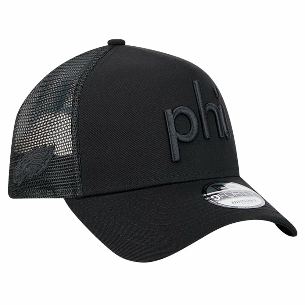 Philadelphia Eagles New Era Domain 9FORTY A-Frame Trucker Adjustable Hat Black
