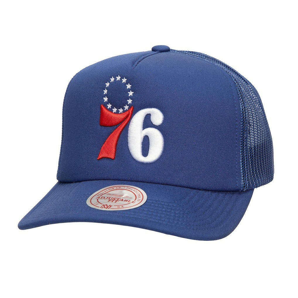 Philadelphia 76ers Core Evergreen OTC Trucker Adjustable Hat Royal | Mitchell & Ness Lifestyle