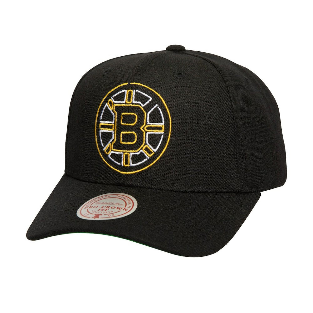 Boston Bruins Mitchell & Ness Soul Strike Neon Logo Pro Crown Adjustable Hat - Black - NHL 201700901
