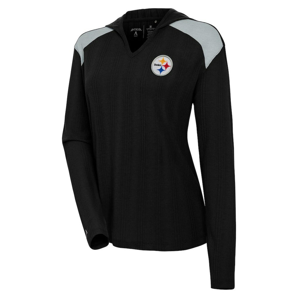 Pittsburgh Steelers Antigua Women's Opulent Long Sleeve Hoodie T-Shirt Black