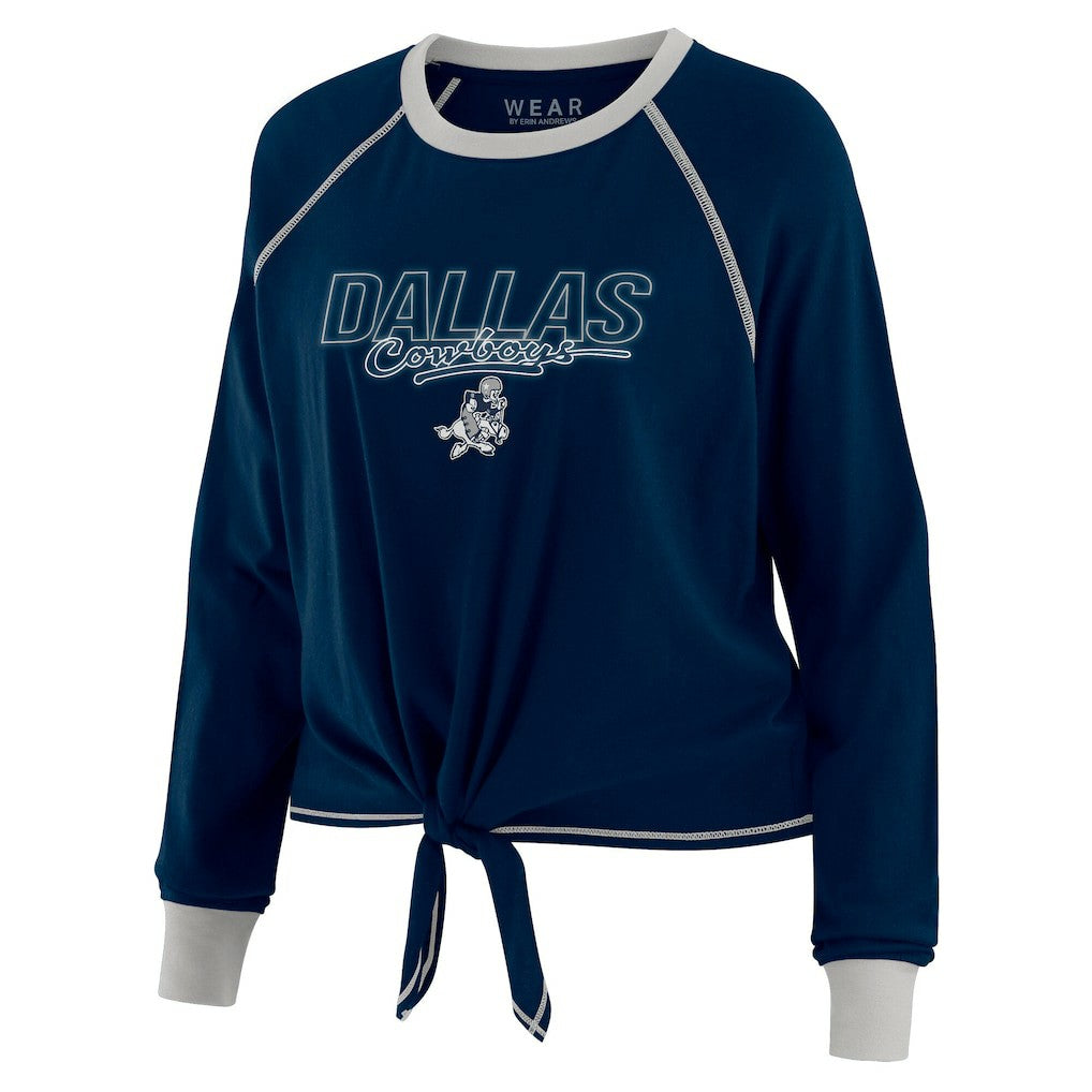 Dallas Cowboys WEAR by Erin Andrews Women's Tie-Front Long Sleeve T-Shirt Navy