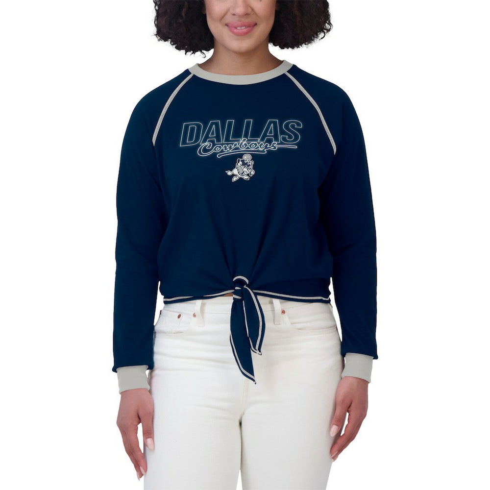Dallas Cowboys WEAR by Erin Andrews Women's Tie-Front Long Sleeve T-Shirt Navy