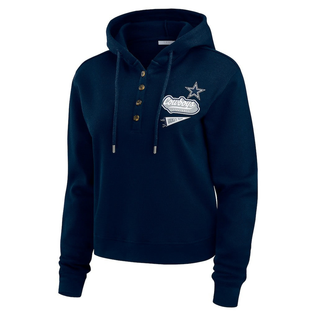 Dallas Cowboys WEAR by Erin Andrews Women's Waffle-Knit Pullover Hoodie Navy