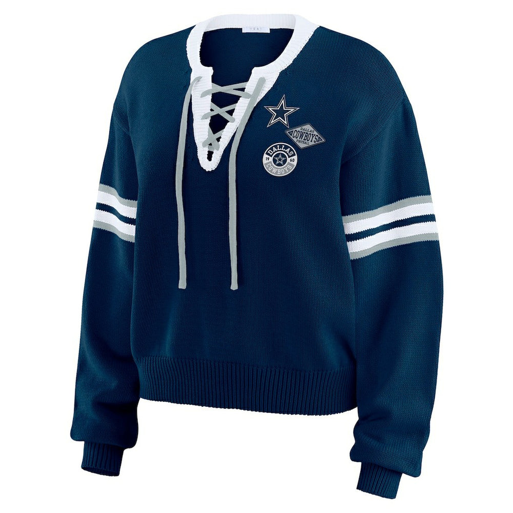 Dallas Cowboys WEAR by Erin Andrews Women's Lace-Up Sweater Navy