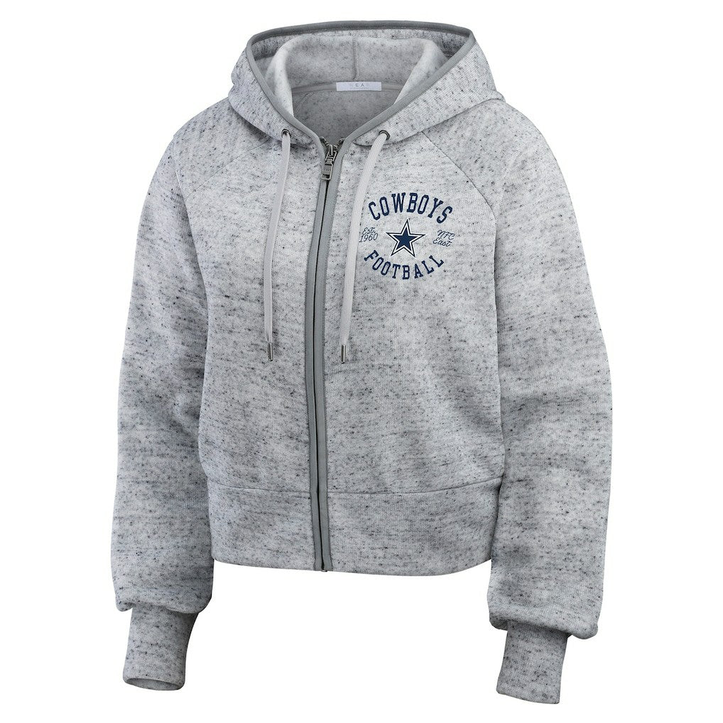Dallas Cowboys WEAR by Erin Andrews Women's Speckled Fleece Cropped Full-Zip Hoodie Heather Gray
