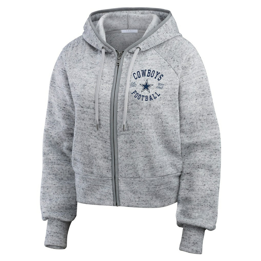 Dallas Cowboys WEAR by Erin Andrews Women's Speckled Fleece Cropped Full-Zip Hoodie Heather Gray