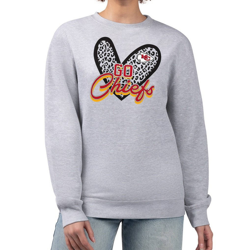 Kansas City Chiefs G-III 4Her by Carl Banks Women's Leopard Heart Pullover Sweatshirt Heather Gray