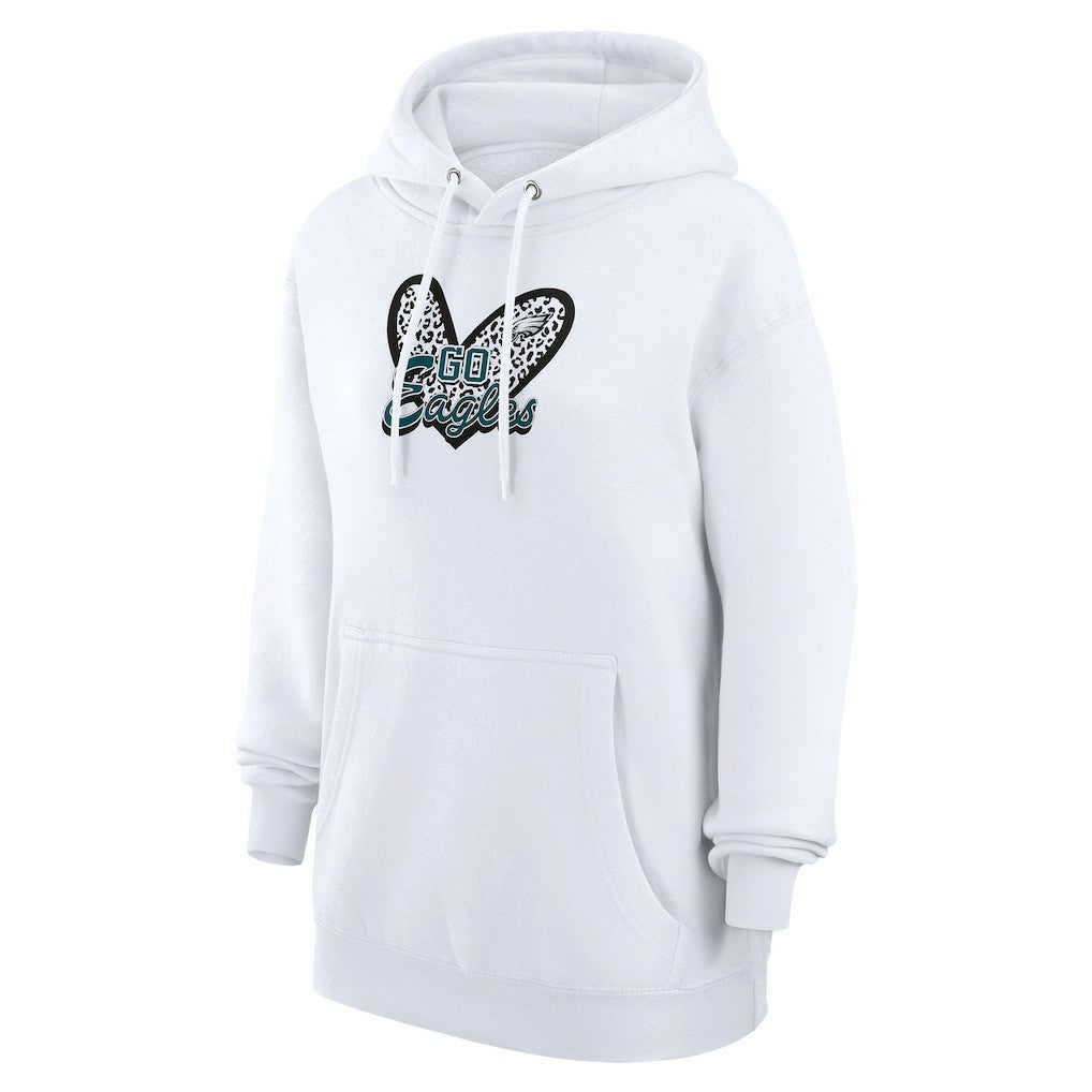Philadelphia Eagles G-III 4Her by Carl Banks Women's Animal Print Heart Team Graphic Fleece Tri-Blend Pullover Hoodie White
