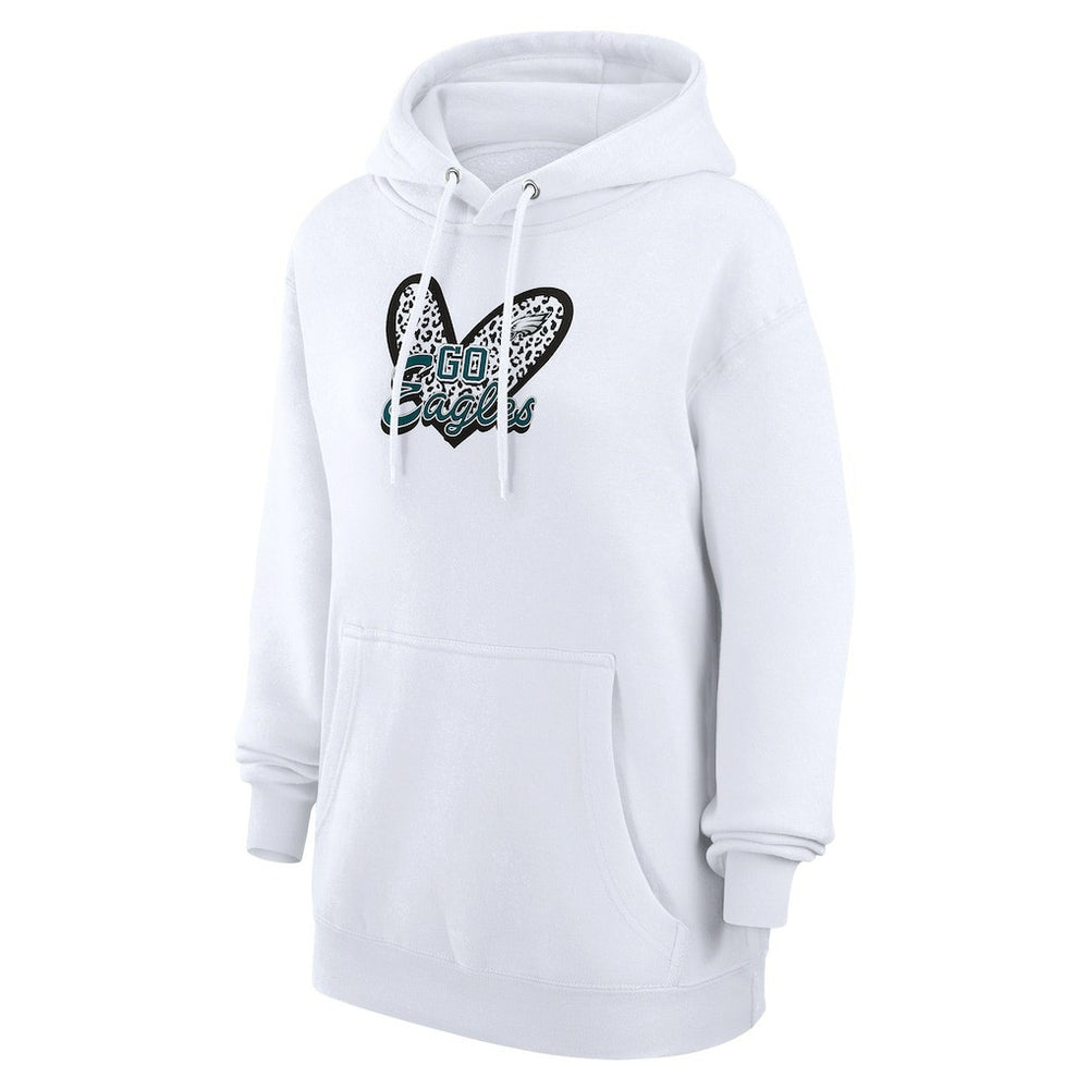 Philadelphia Eagles G-III 4Her by Carl Banks Women's Animal Print Heart Team Graphic Fleece Tri-Blend Pullover Hoodie White