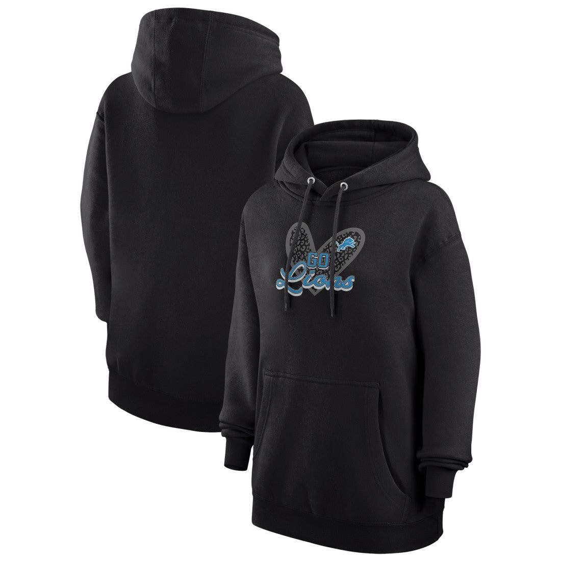 Detroit Lions G-III 4Her by Carl Banks Women's Animal Print Heart Team Graphic Fleece Tri-Blend Pullover Hoodie Black