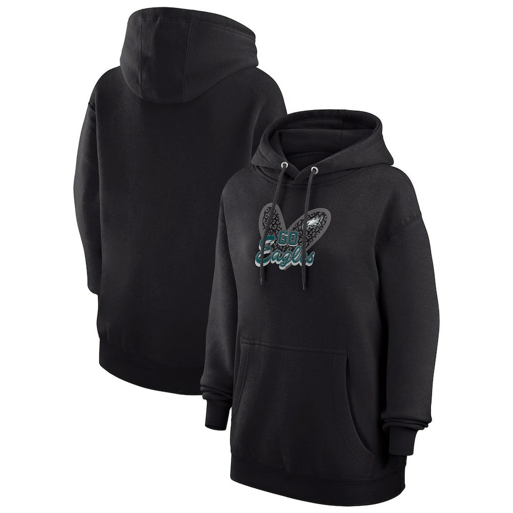 Philadelphia Eagles G-III 4Her by Carl Banks Women's Animal Print Heart Team Graphic Fleece Tri-Blend Pullover Hoodie Black