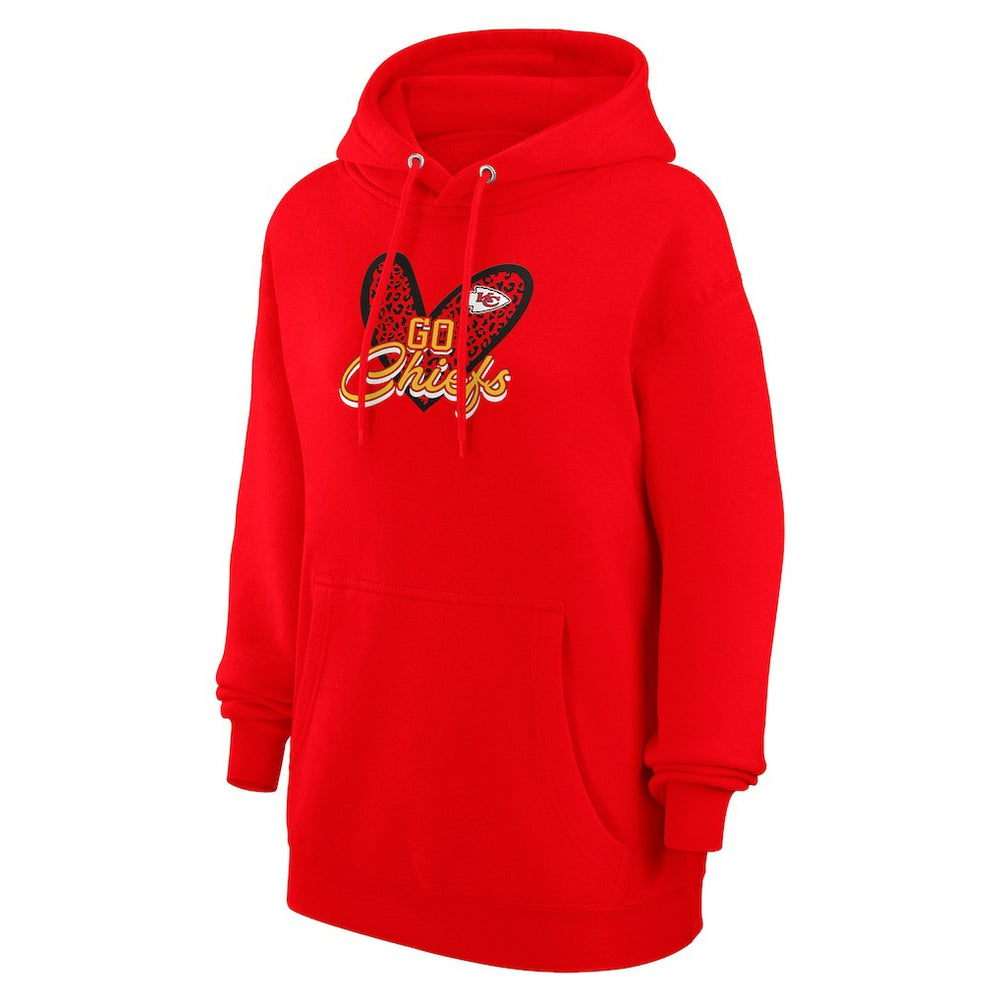 Kansas City Chiefs G-III 4Her by Carl Banks Women's Animal Print Heart Team Graphic Fleece Tri-Blend Pullover Hoodie Red