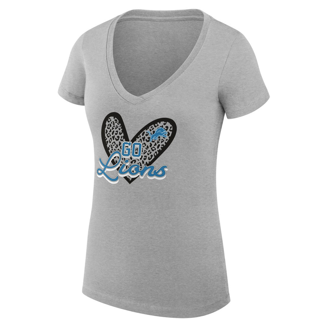 Detroit Lions G-III 4Her by Carl Banks Women's Super-Slim Fit Lightweight Leopard Heart V-Neck T-Shirt Heather Gray