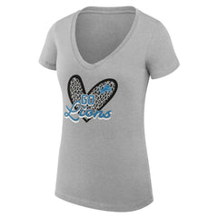 Detroit Lions G-III 4Her by Carl Banks Women's Super-Slim Fit Lightweight Leopard Heart V-Neck T-Shirt Heather Gray