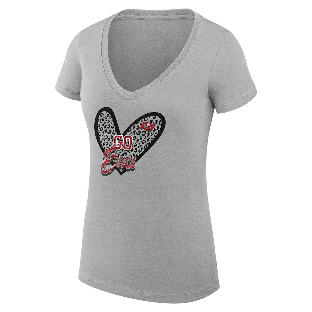 Tampa Bay Buccaneers G-III 4Her by Carl Banks Women's Super-Slim Fit Lightweight Leopard Heart V-Neck T-Shirt Heather Gray