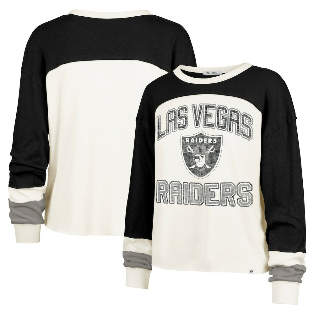 47 brand Las Vegas Raiders '47 Women's Double Header Curve Raglan Long Sleeve Crop Top Cream