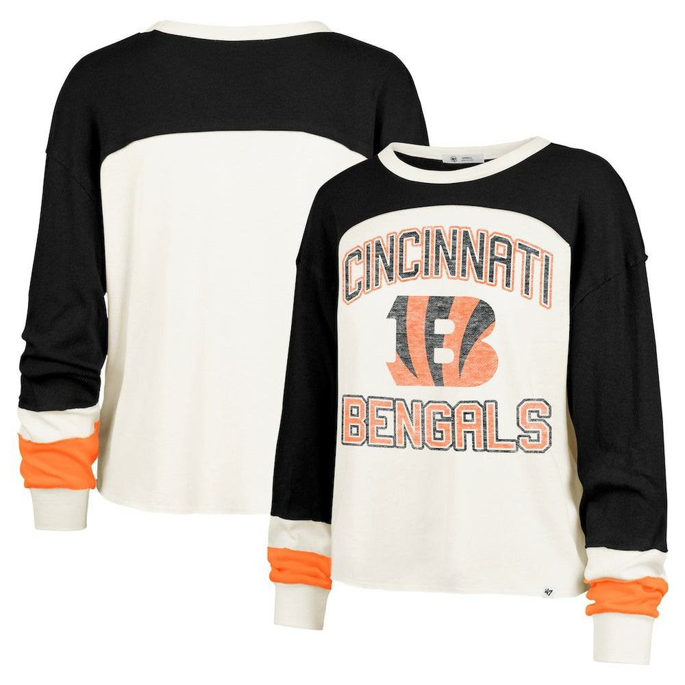47 brand Cincinnati Bengals '47 Women's Double Header Curve Raglan Long Sleeve Crop Top Cream
