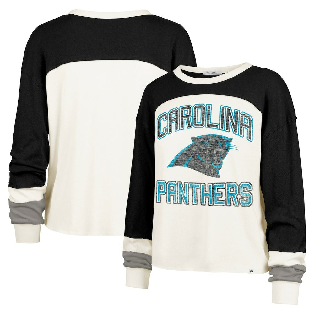 47 brand Carolina Panthers '47 Women's Double Header Curve Raglan Long Sleeve Crop Top Cream