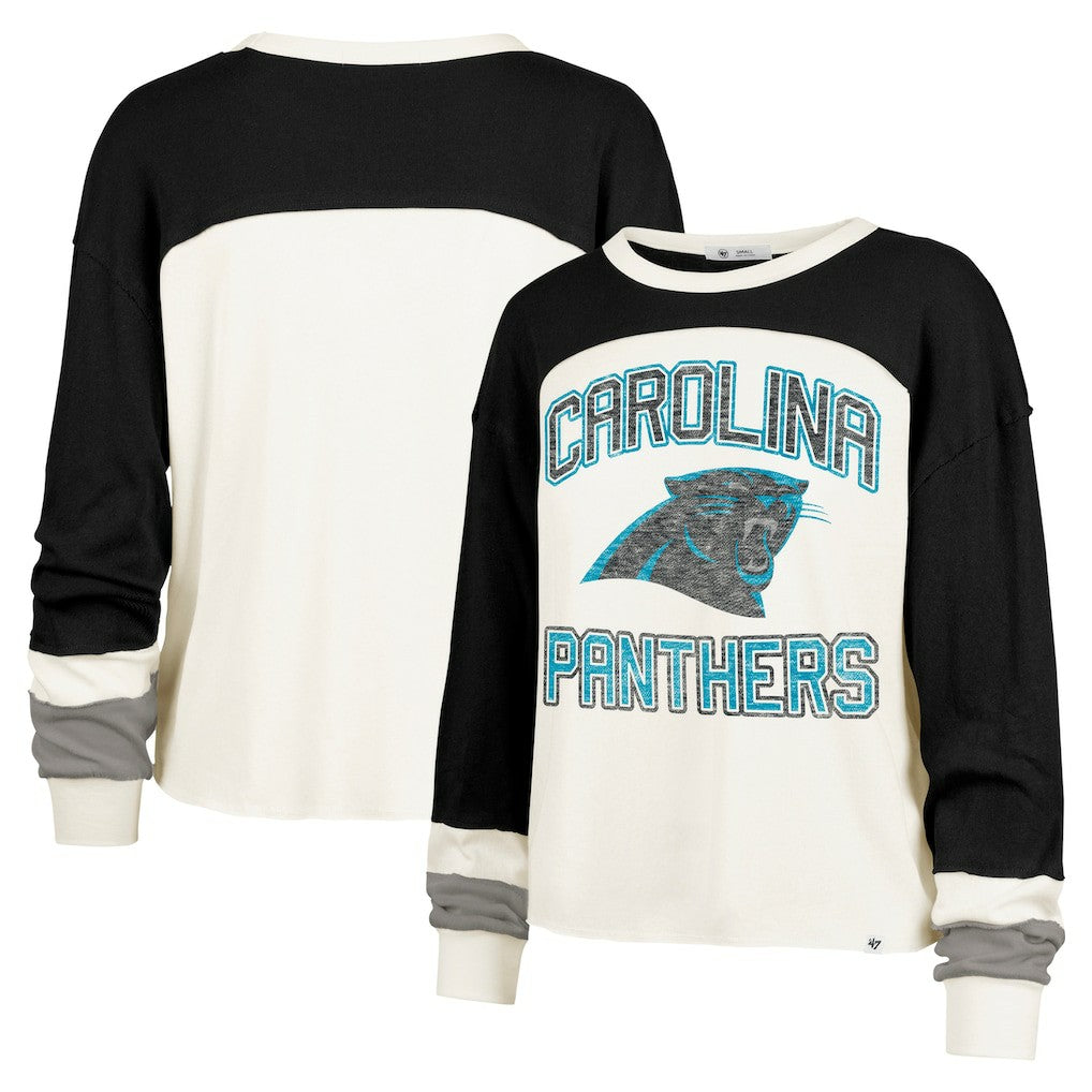 47 brand Carolina Panthers '47 Women's Double Header Curve Raglan Long Sleeve Crop Top Cream