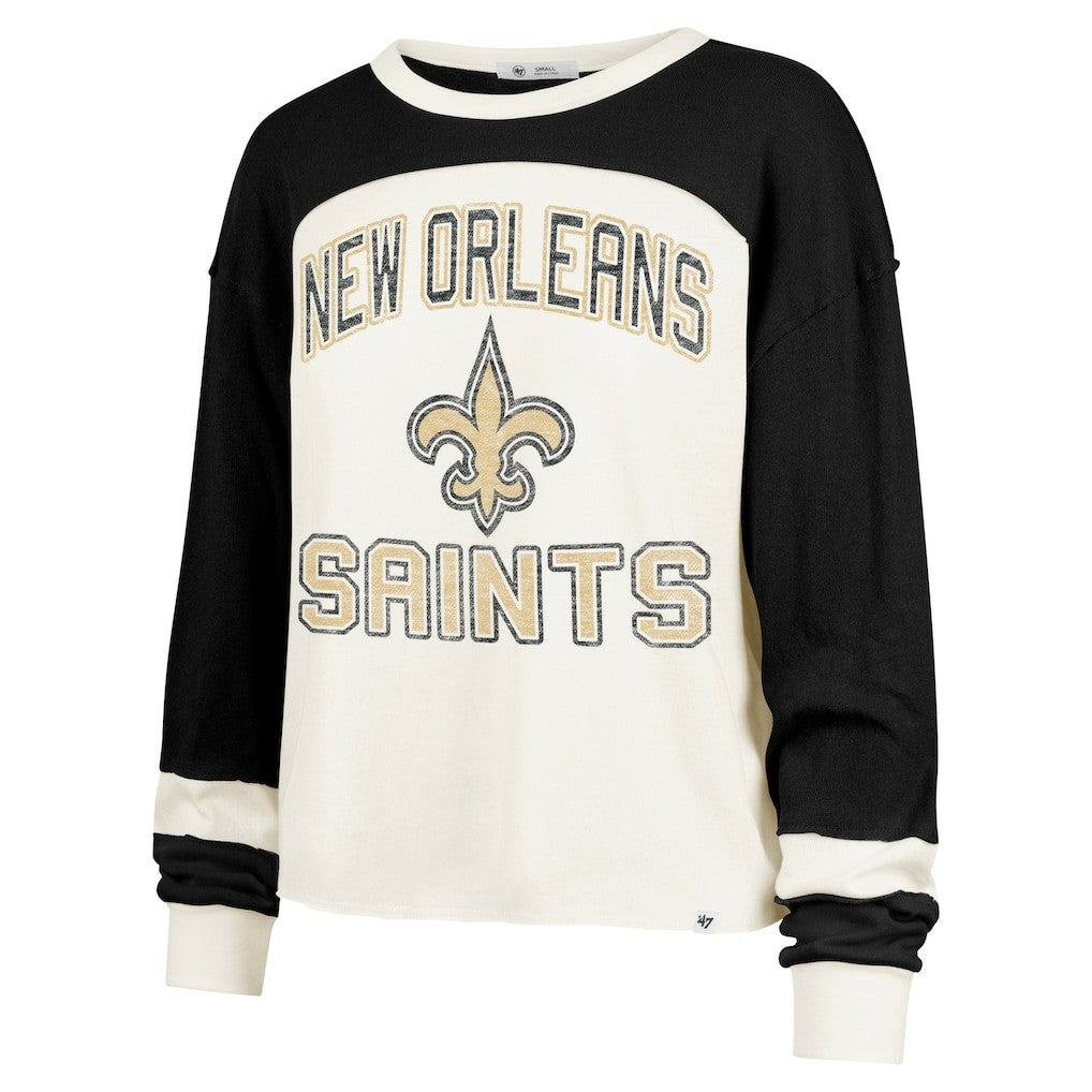 47 brand New Orleans Saints '47 Women's Double Header Curve Raglan Long Sleeve Crop Top Cream