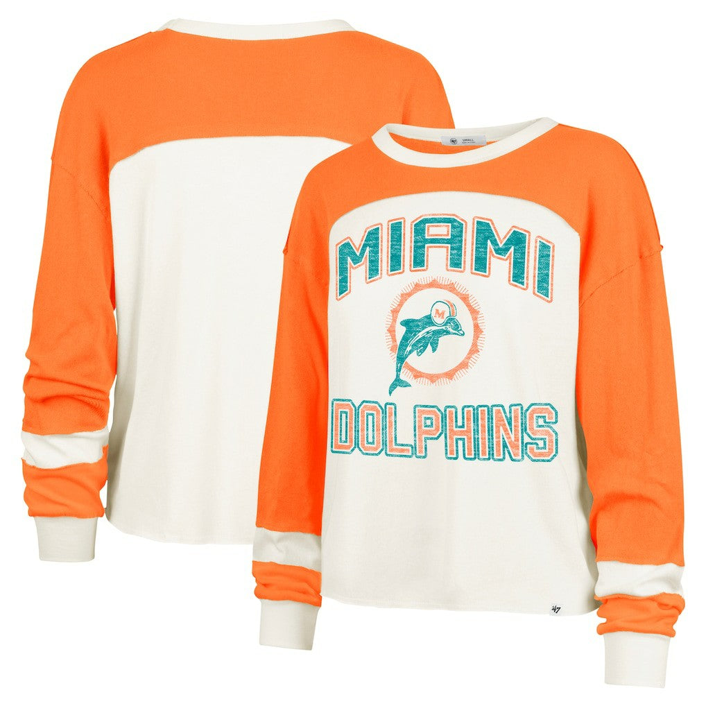 47 brand Miami Dolphins '47 Women's Double Header Curve Raglan Long Sleeve Crop Top Cream