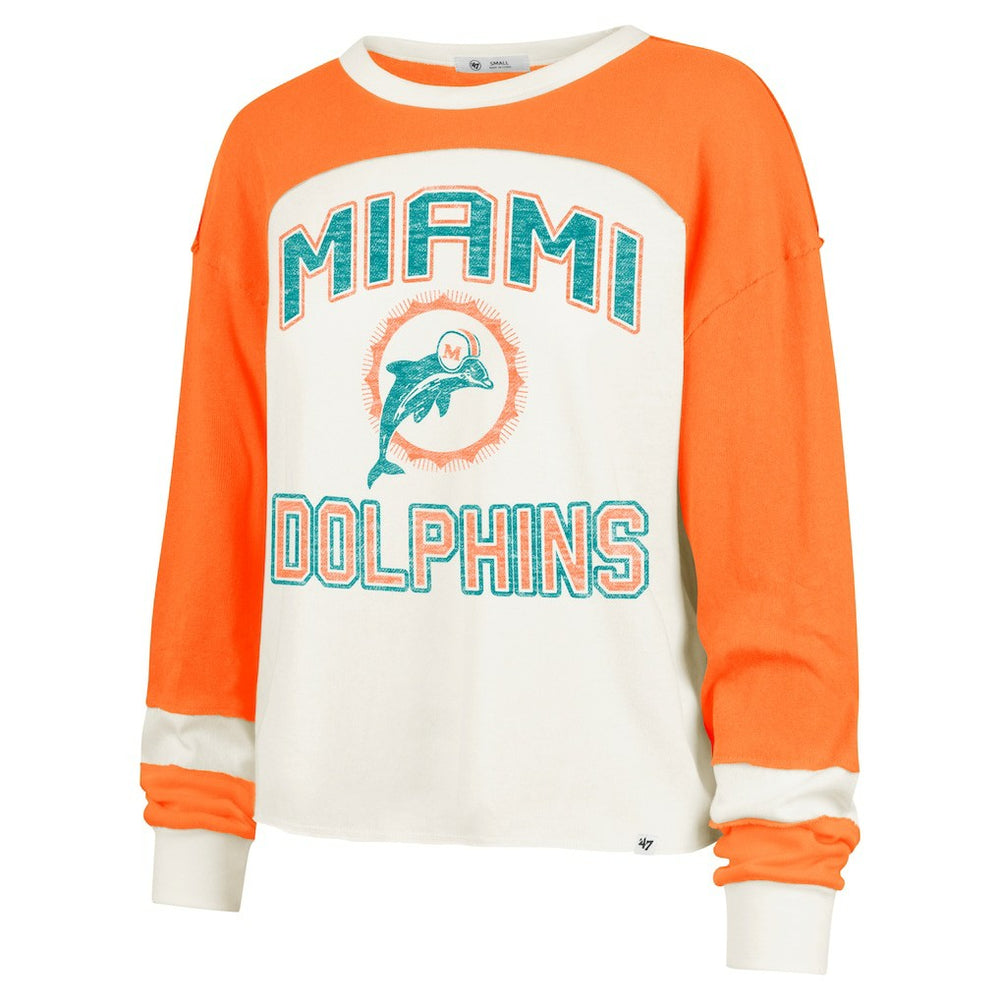 47 brand Miami Dolphins '47 Women's Double Header Curve Raglan Long Sleeve Crop Top Cream