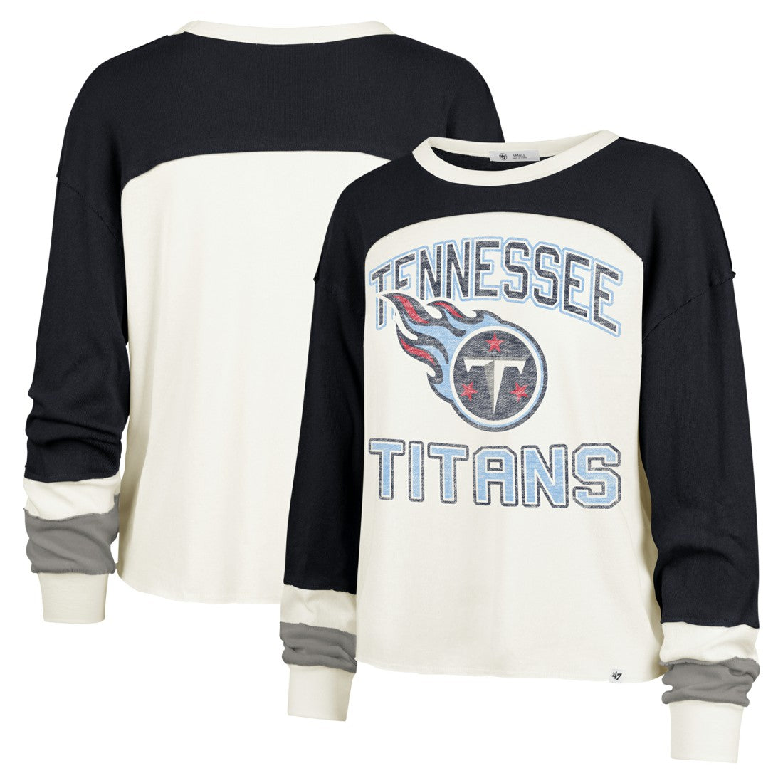 47 brand Tennessee Titans '47 Women's Double Header Curve Raglan Long Sleeve Crop Top Cream