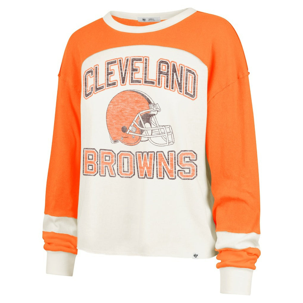 47 brand Cleveland Browns '47 Women's Double Header Curve Raglan Long Sleeve Crop Top Cream