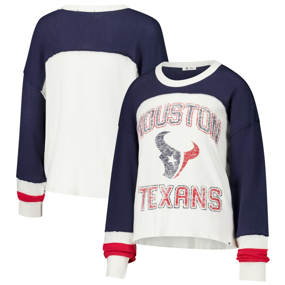 47 brand Houston Texans '47 Women's Double Header Curve Raglan Long Sleeve Crop Top Cream