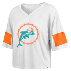 47 brand Miami Dolphins '47 Women's Double Header Scout Cropped V-Neck T-Shirt White