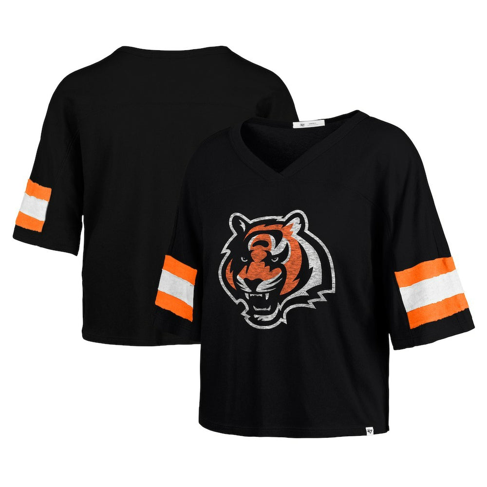 47 brand Cincinnati Bengals '47 Women's Double Header Scout Cropped V-Neck T-Shirt Black