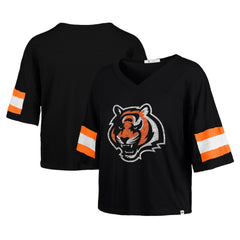 47 brand Cincinnati Bengals '47 Women's Double Header Scout Cropped V-Neck T-Shirt Black