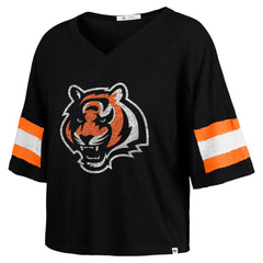 47 brand Cincinnati Bengals '47 Women's Double Header Scout Cropped V-Neck T-Shirt Black
