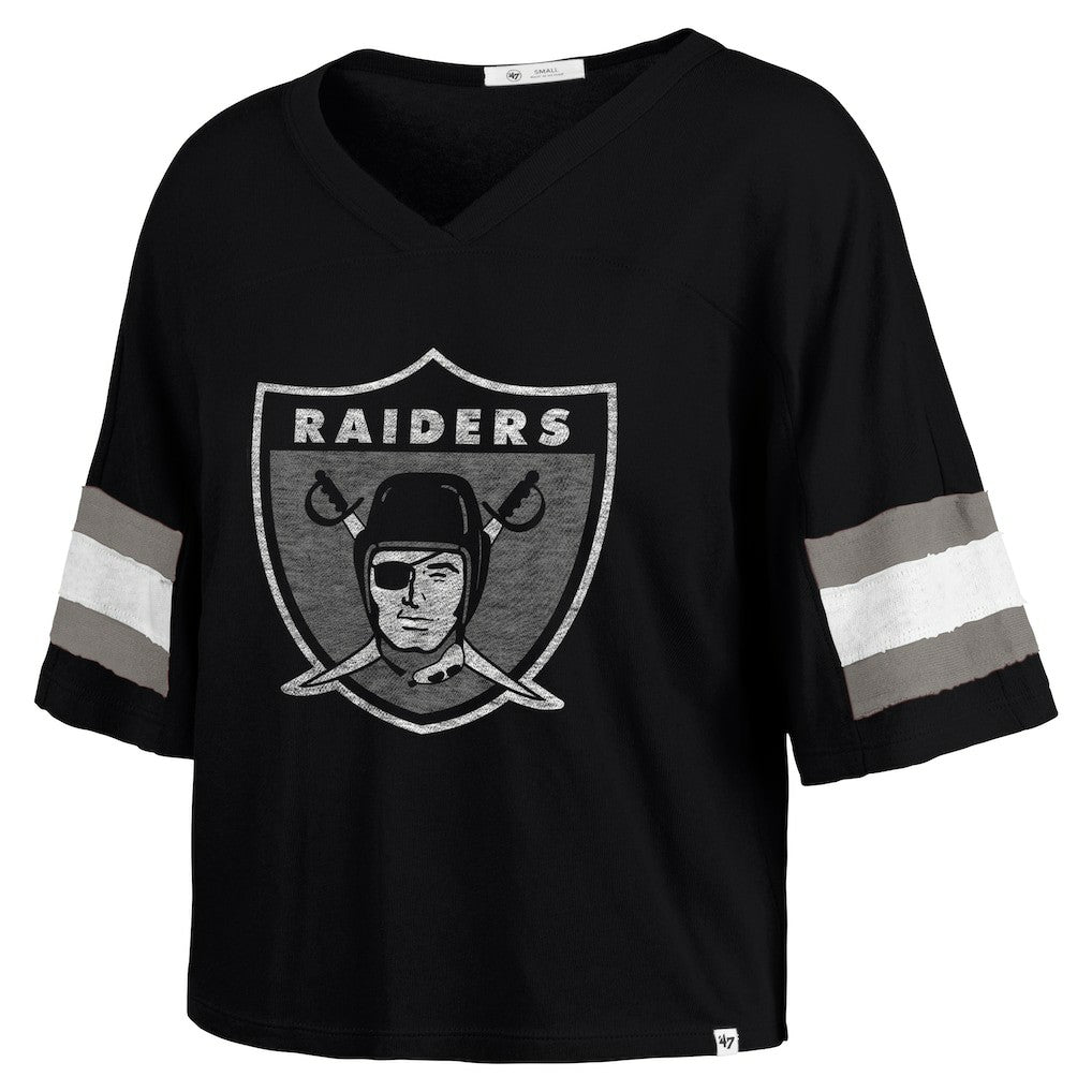47 brand Las Vegas Raiders '47 Women's Double Header Scout Cropped V-Neck T-Shirt Black