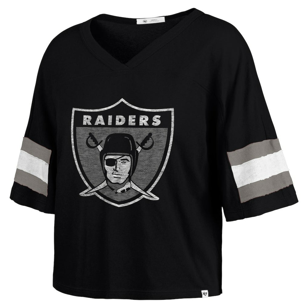47 brand Las Vegas Raiders '47 Women's Double Header Scout Cropped V-Neck T-Shirt Black