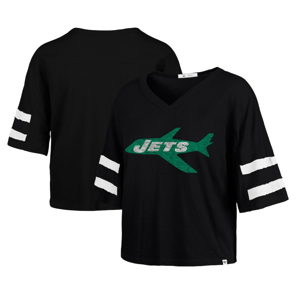 47 brand New York Jets '47 Women's Double Header Scout Cropped V-Neck T-Shirt Black