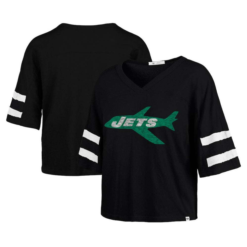 47 brand New York Jets '47 Women's Double Header Scout Cropped V-Neck T-Shirt Black