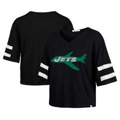 47 brand New York Jets '47 Women's Double Header Scout Cropped V-Neck T-Shirt Black