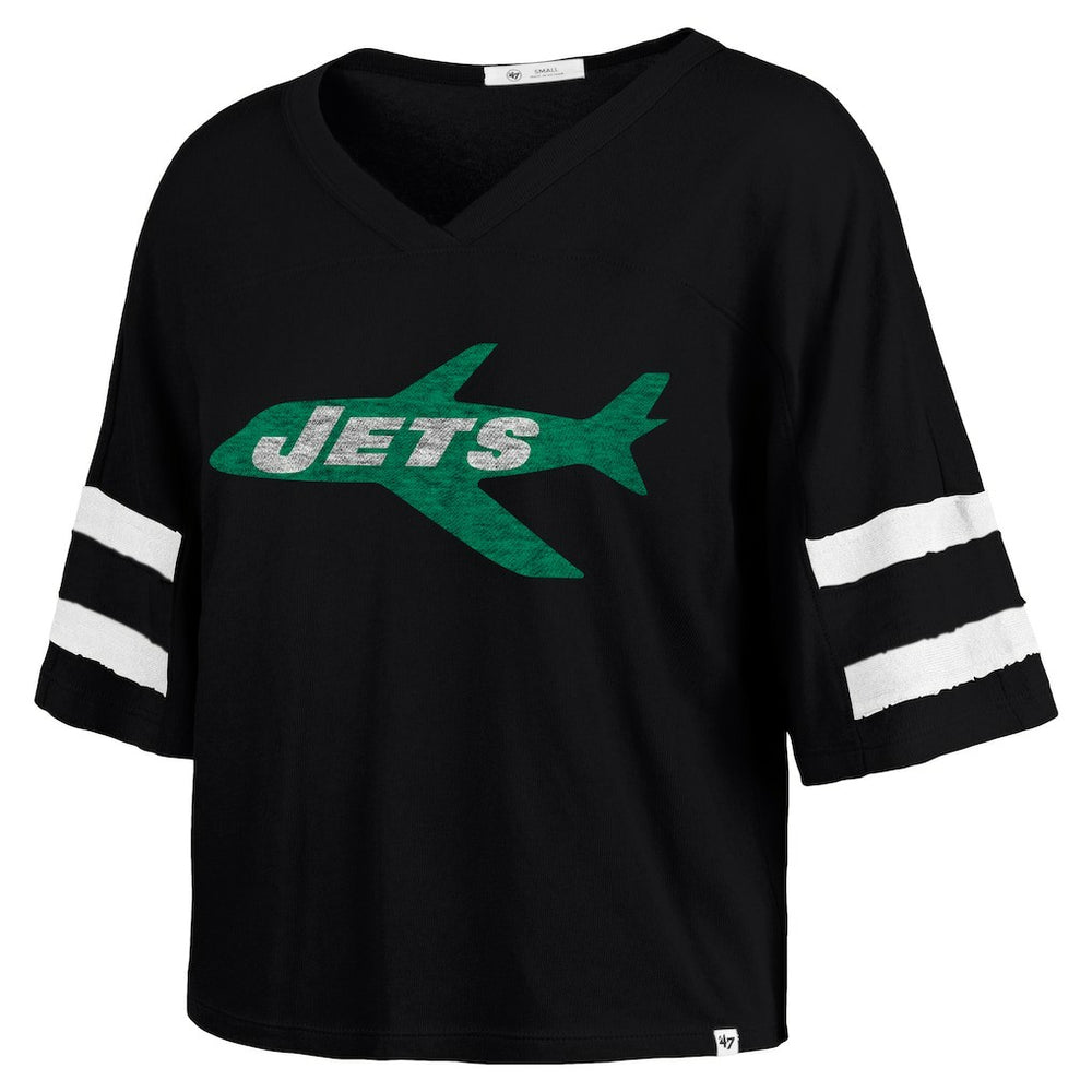 47 brand New York Jets '47 Women's Double Header Scout Cropped V-Neck T-Shirt Black