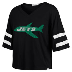 47 brand New York Jets '47 Women's Double Header Scout Cropped V-Neck T-Shirt Black