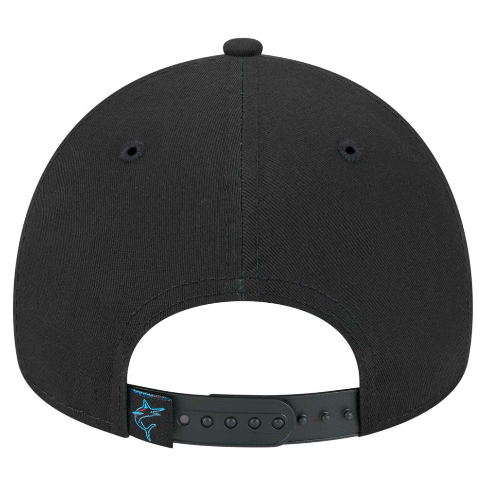 Miami Marlins New Era 9FORTY A-Frame Adjustable Hat - Black - New Era Discount