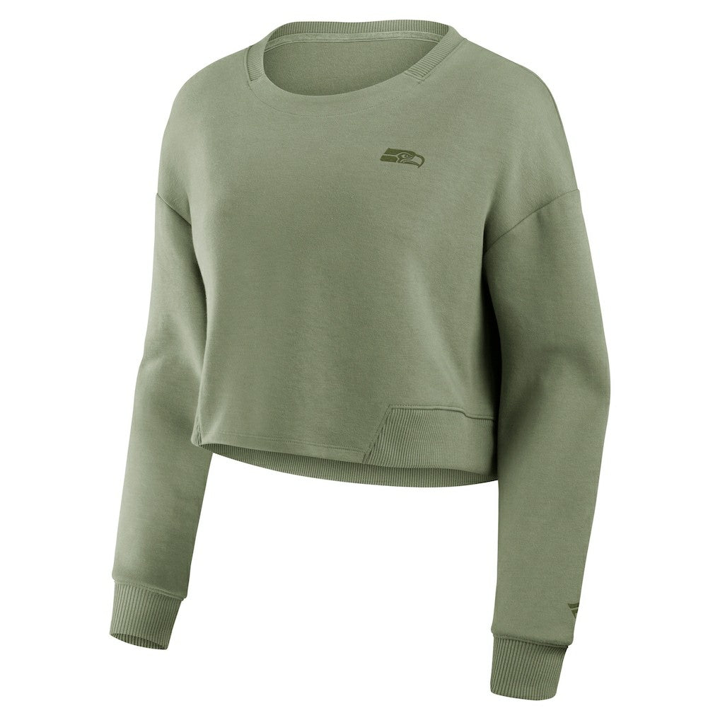 Fanatics Seattle Seahawks Women's Studio Tri-Blend Cropped Pullover Sweatshirt Olive