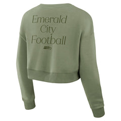 Fanatics Seattle Seahawks Women's Studio Tri-Blend Cropped Pullover Sweatshirt Olive