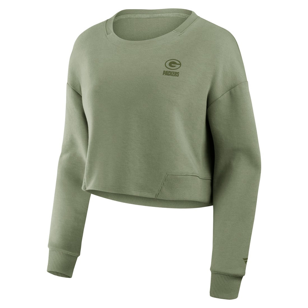 Fanatics Green Bay Packers Women's Studio Tri-Blend Cropped Pullover Sweatshirt Olive