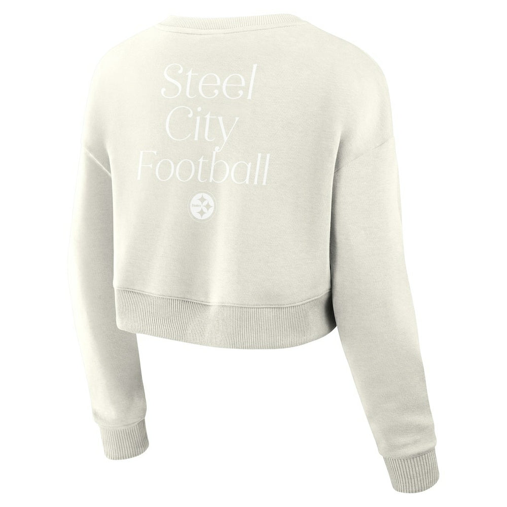 Fanatics Pittsburgh Steelers Women's Studio Tri-Blend Cropped Pullover Sweatshirt Cream