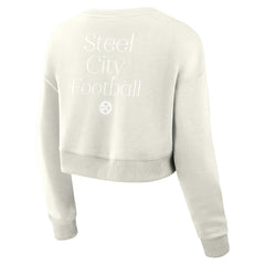 Fanatics Pittsburgh Steelers Women's Studio Tri-Blend Cropped Pullover Sweatshirt Cream